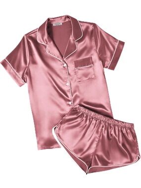 Women's Satin Short Sleeve Pajama Set in Dusty Rose